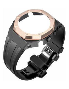 Tiera Casio GA-2100 custom mod kit black silicone watch strap + rose gold steel bezel