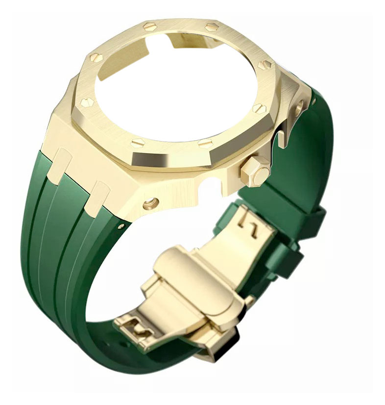 Tiera Casio CasiOak custom mod kit green silicone watch strap gold bezel watchesonline