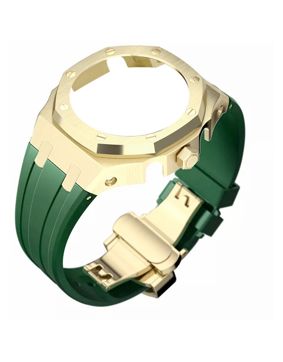 Tiera Casio GA-2100 custom mod kit green silicone watch strap + gold bezel