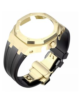 Tiera Casio GA-2100 custom mod kit black silicone watch strap + gold bezel