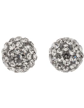 Silver Bar ball earrings pave blue diamond 6 mm 6322