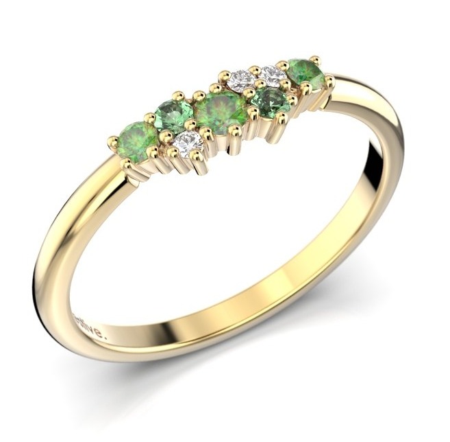 Festive Nadja Green cluster yellow gold gemstone diamond ring 650-018G-KK