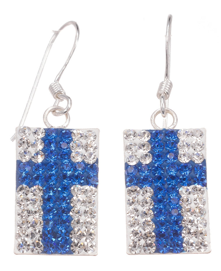 Silver Bar Finnish flag hanging earrings 30 mm 6710