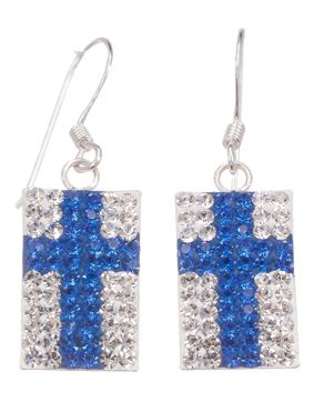 Silver Bar Finnish flag hanging earrings 30 mm 6710