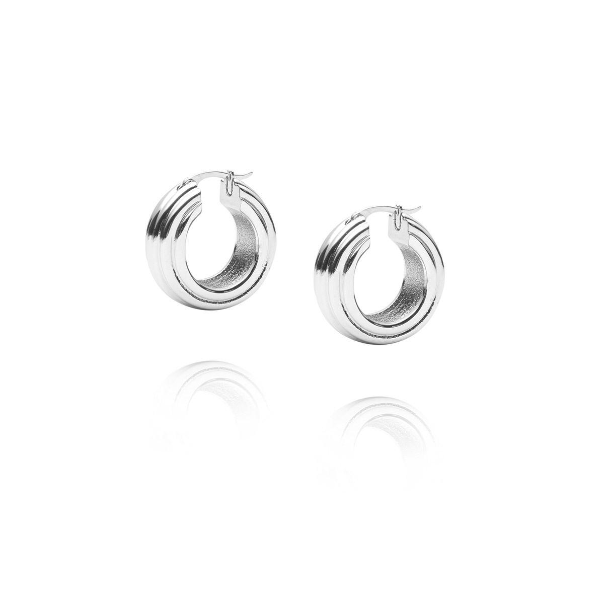 Mockberg Edge Ribbed Medium Silver Hoops MB0668