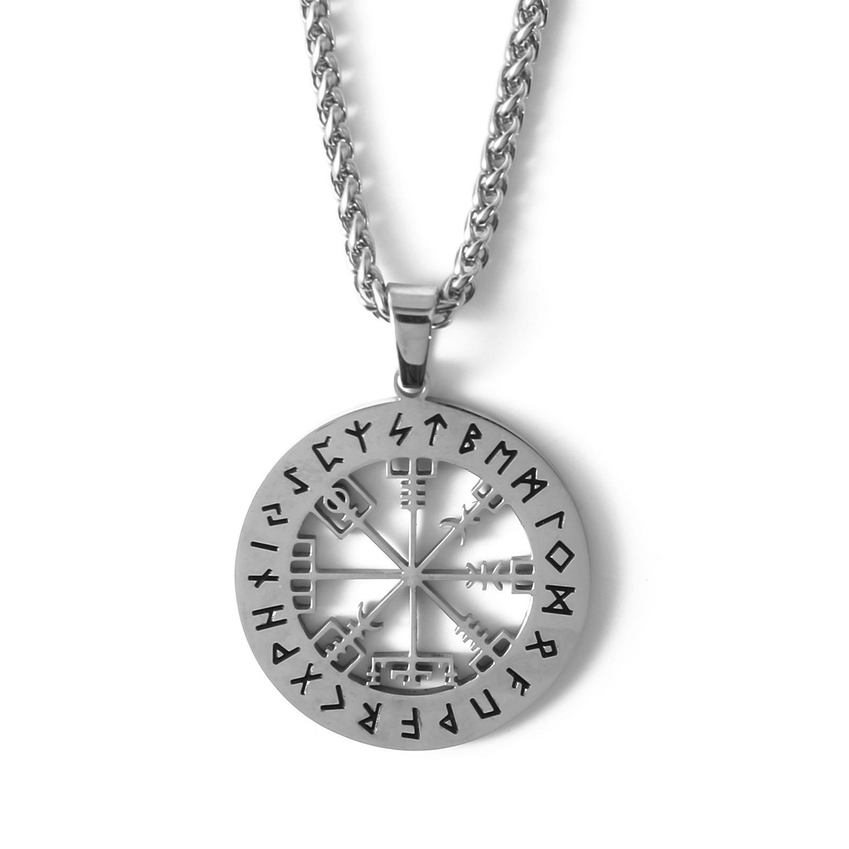 Lykka Viking Vegvisir shiny steel necklace 60cm