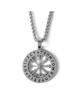 Lykken Viking Vegvisir shiny steel necklace 60cm