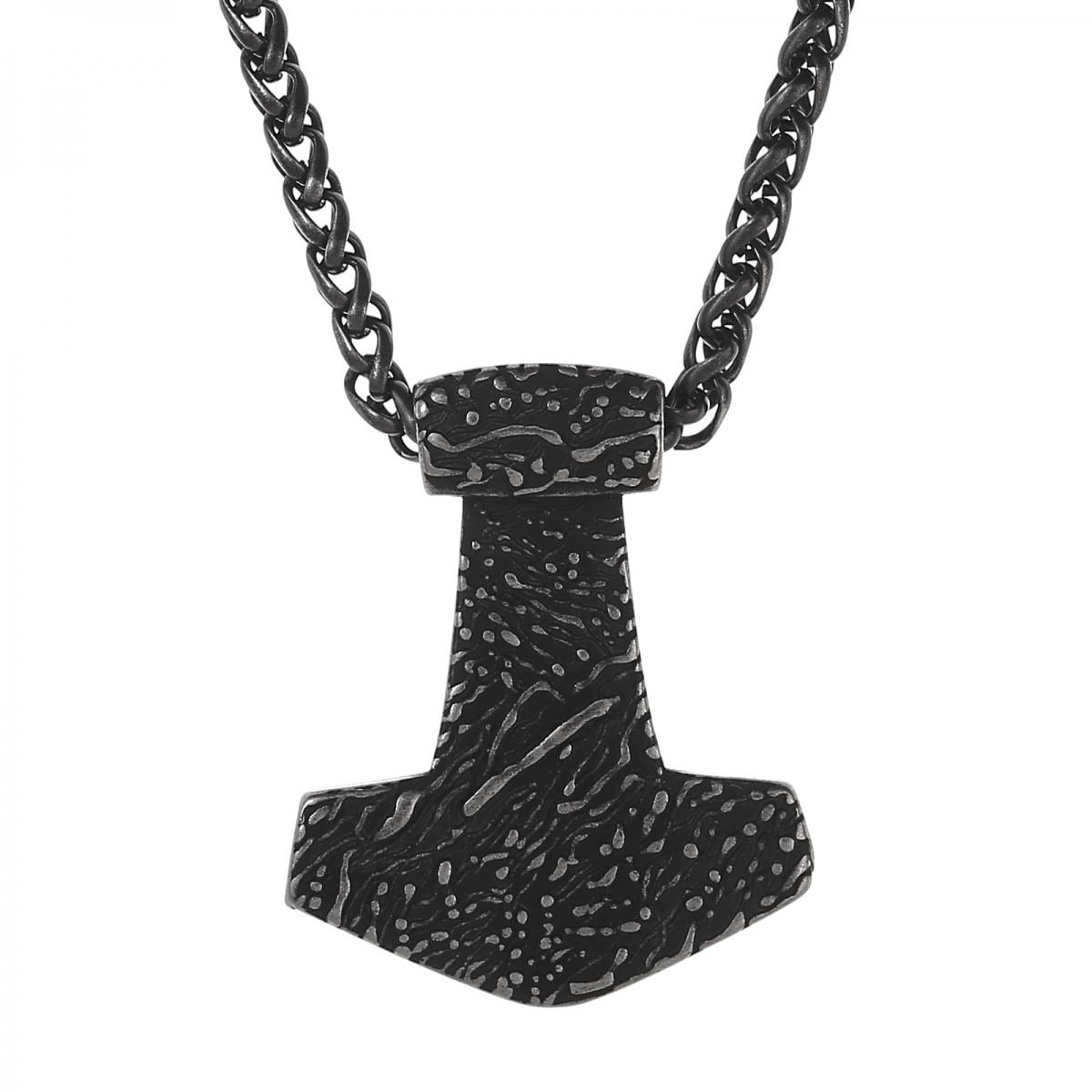 Lykka Viking black Thor's hammer steel necklace 60cm