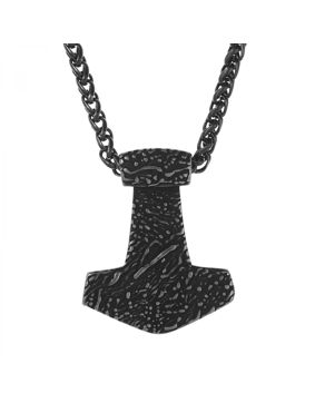Lykka Viking black Thor's hammer steel necklace 60cm