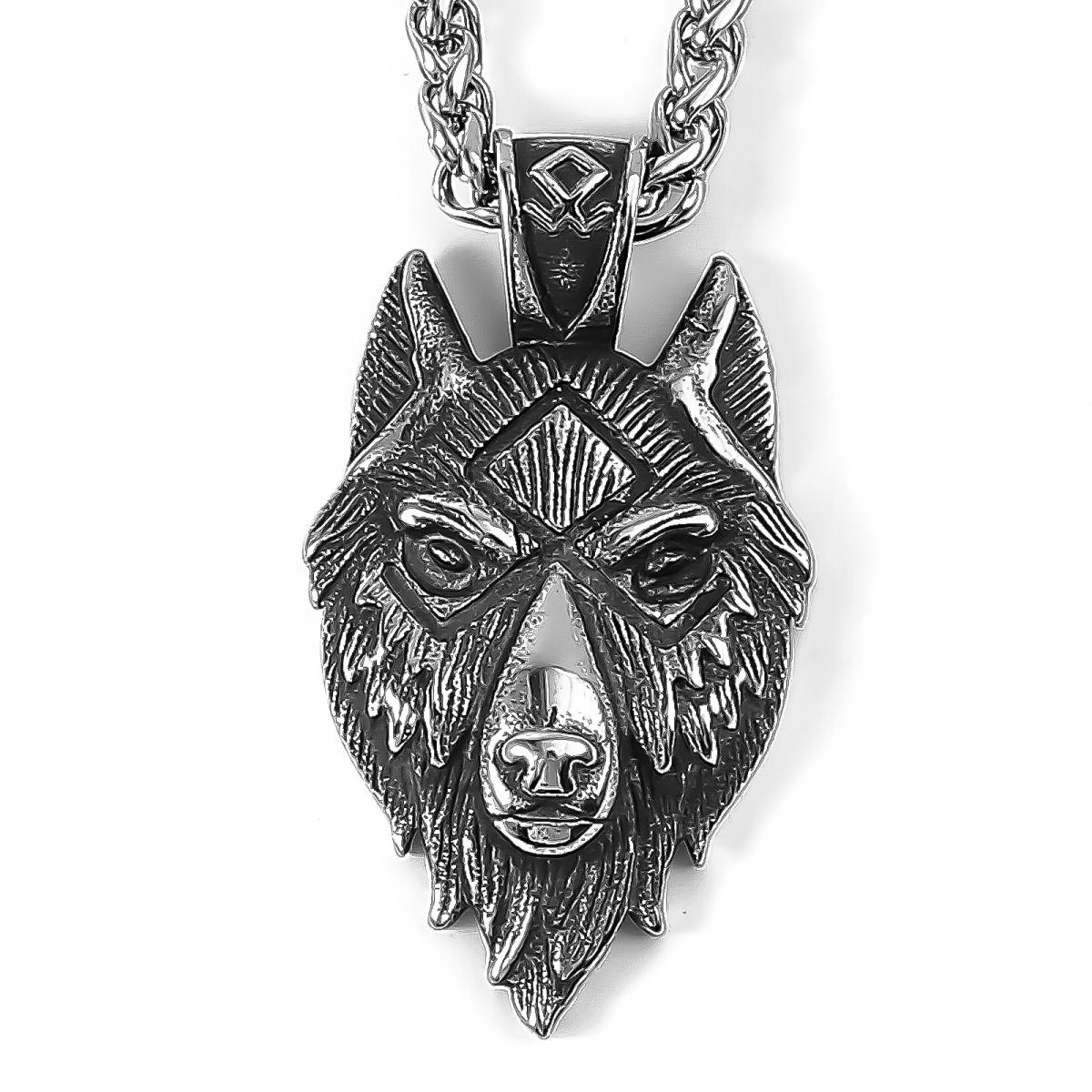 Lykka Viking Wolf steel necklace 60cm