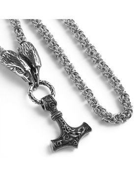 Lykken Viking Thor's hammer Mjölnir steel necklace 60cm
