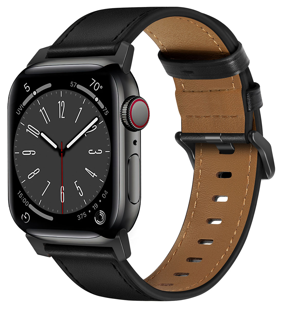 Tiera Apple Watch black leather strap