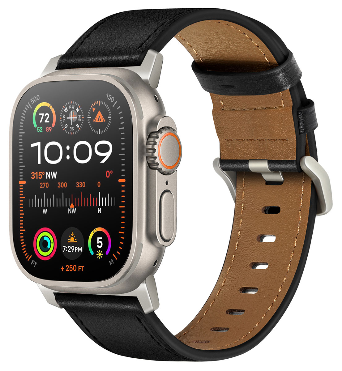 Tiera Apple Watch black leather band with titanium lock