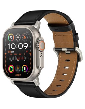 Tiera Apple Watch black leather band with titanium lock