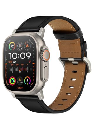Tiera Apple Watch black leather band with titanium lock