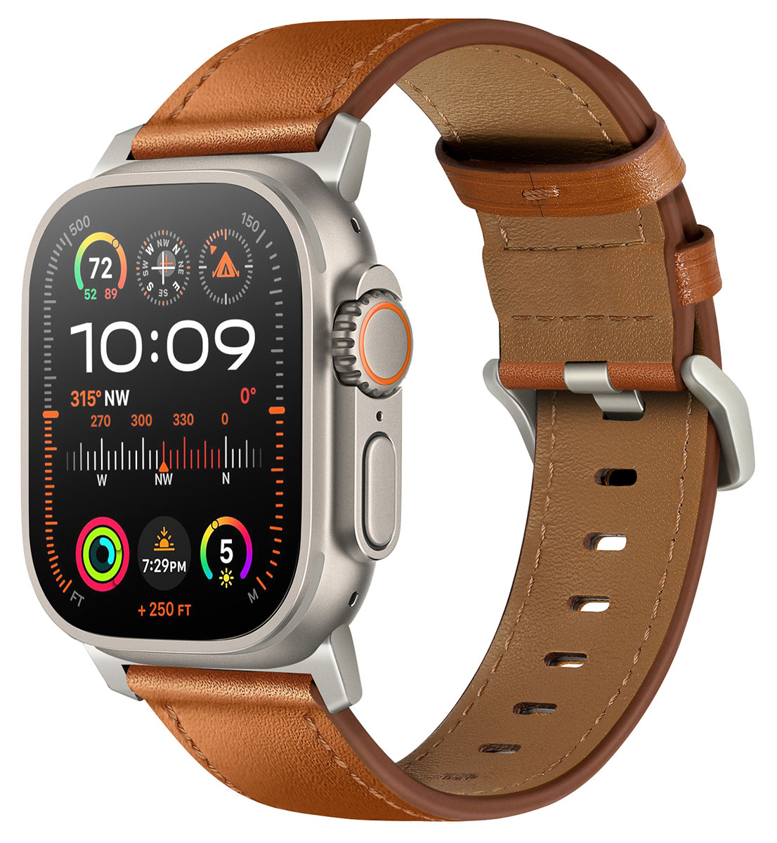 Tiera Apple Watch brown leather band with titanium clasp