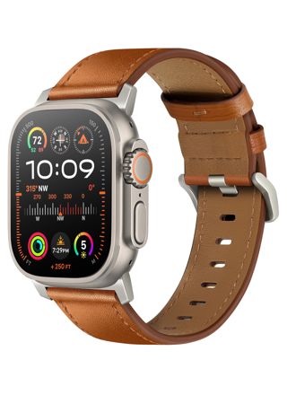Tiera Apple Watch brown leather band with titanium clasp