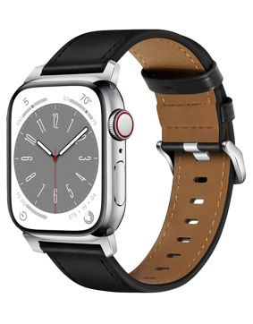 Tiera Apple Watch black leather band with silver buckle