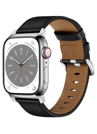 Tiera Apple Watch black leather band with silver buckle