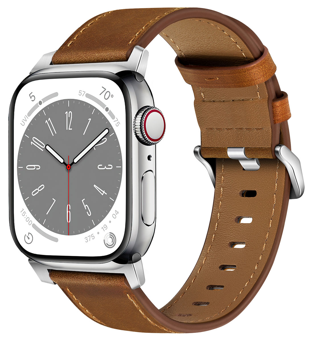 Tiera Apple Watch dark brown leather band with silver buckle