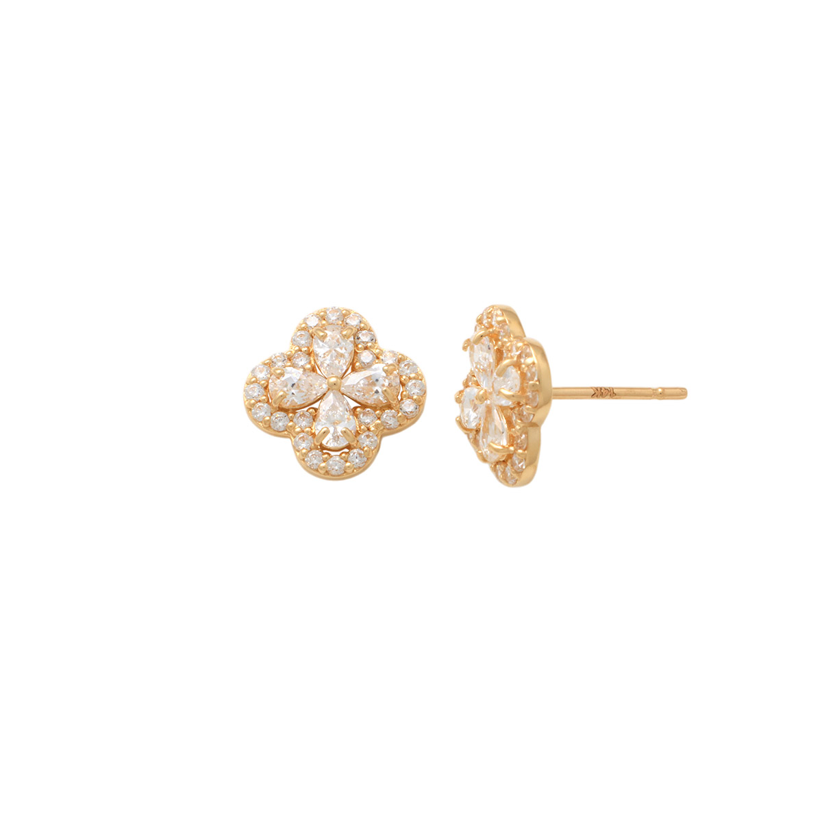 Lykka Symbols four clover gold earrings cz