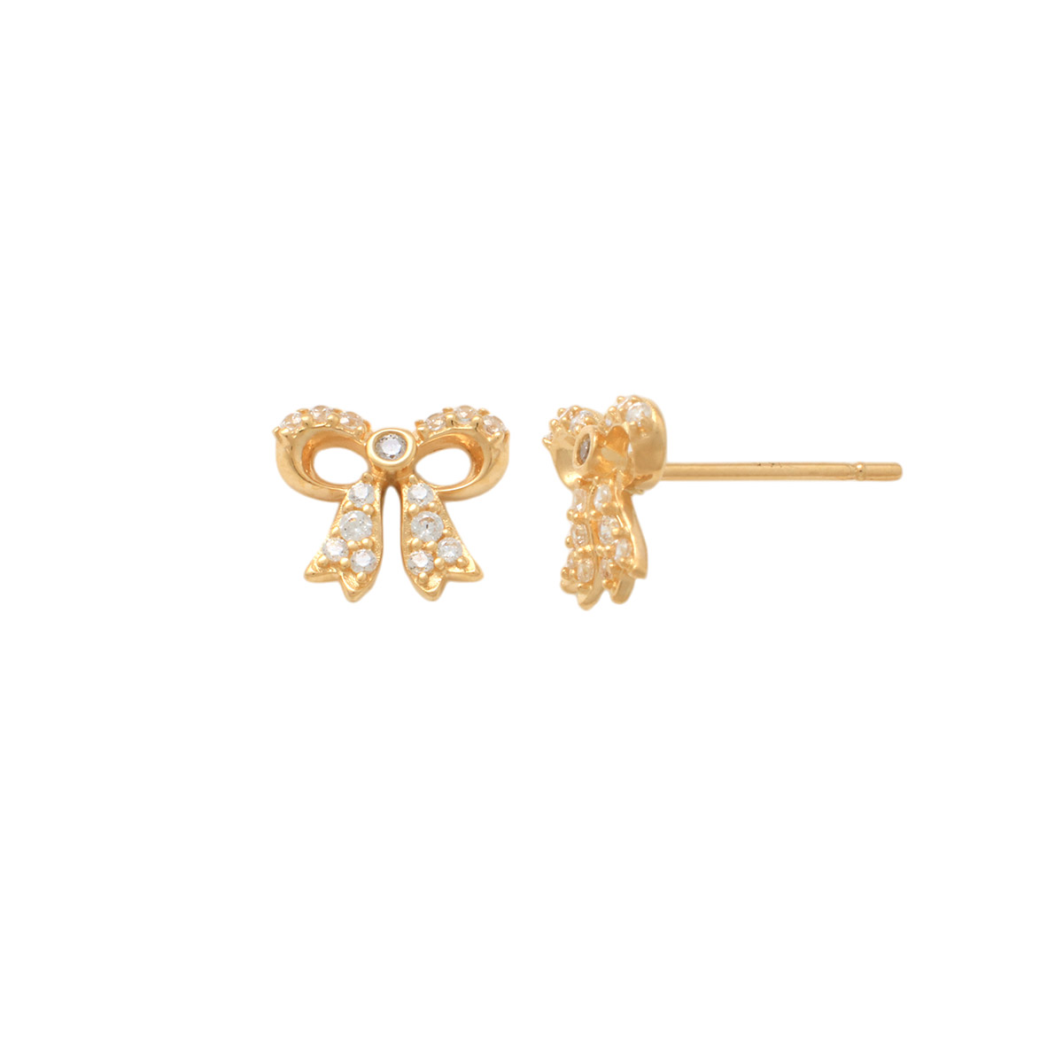 Lykka Symbols bow tie gold earrings cz