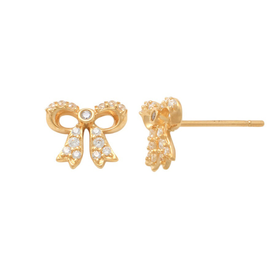 Lykka Symbols bow tie gold earrings cz
