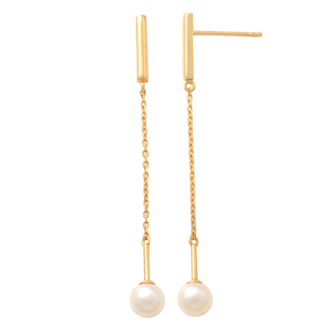 Lykka Pearls gold pearl earrings with chain