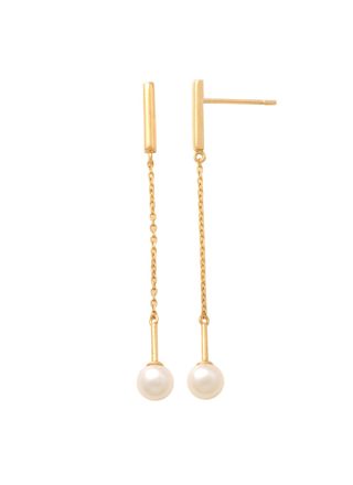 Lykken Pearls gold pearl earrings with chain
