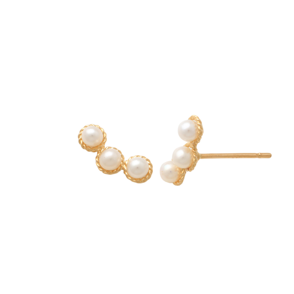 Lykka Pearls gold triple pearl earrings