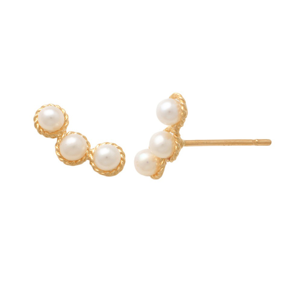 Lykka Pearls gold triple pearl earrings