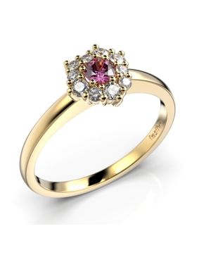 Festive Nadja Halo Pink yellow gold sapphire diamond ring 690-028P-KK