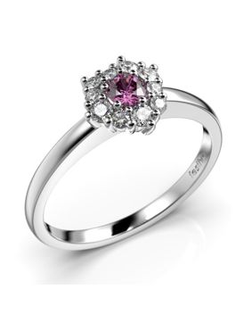 Festive Nadja Halo Pink white gold sapphire diamond ring 690-028P-VK
