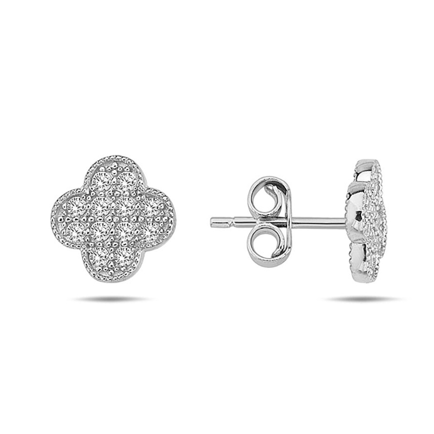 Lykka Symbols cz clover silver earrings