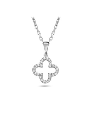 Lykka Symbols silver necklace clover with cz