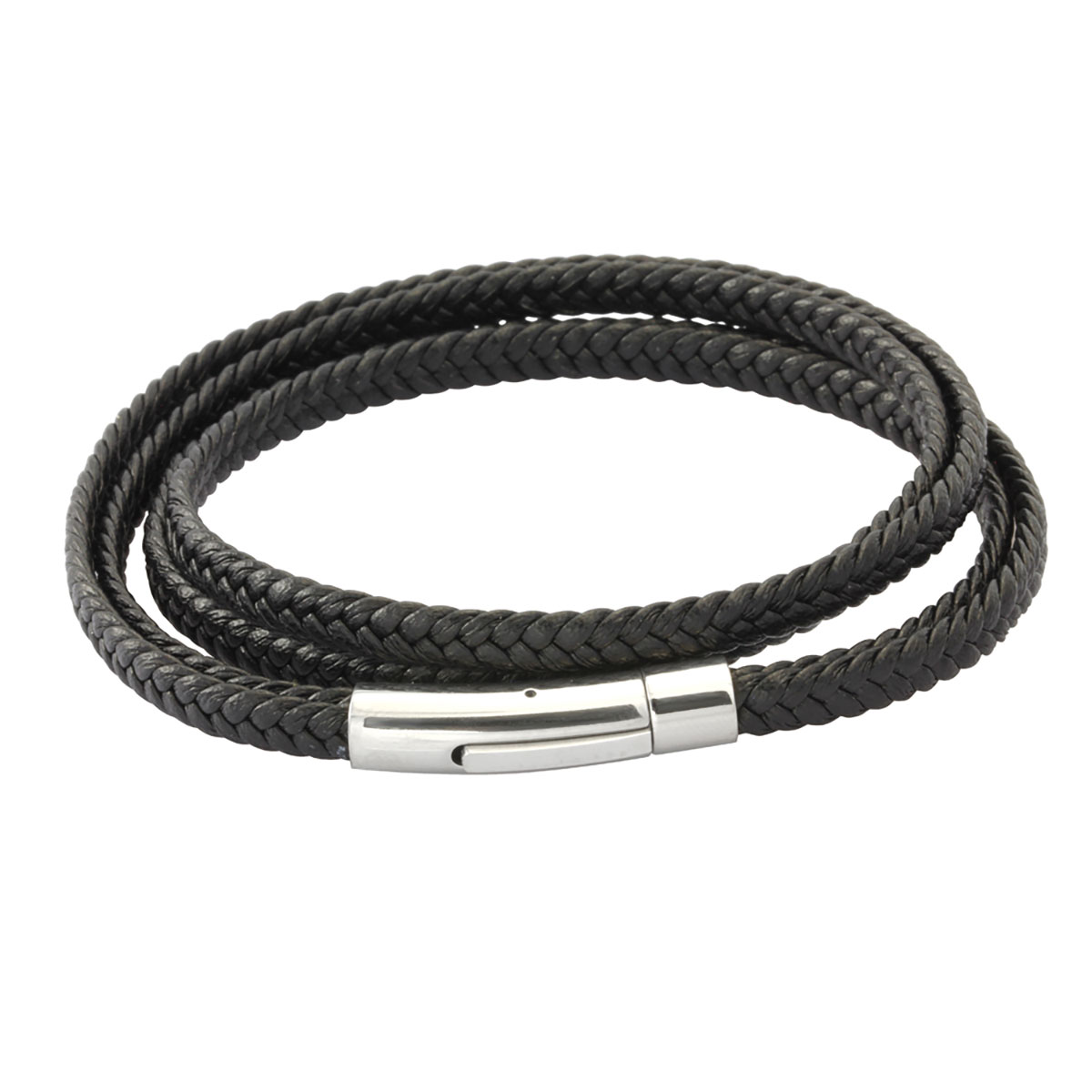 Lykka Strong steel/leather bracelet black