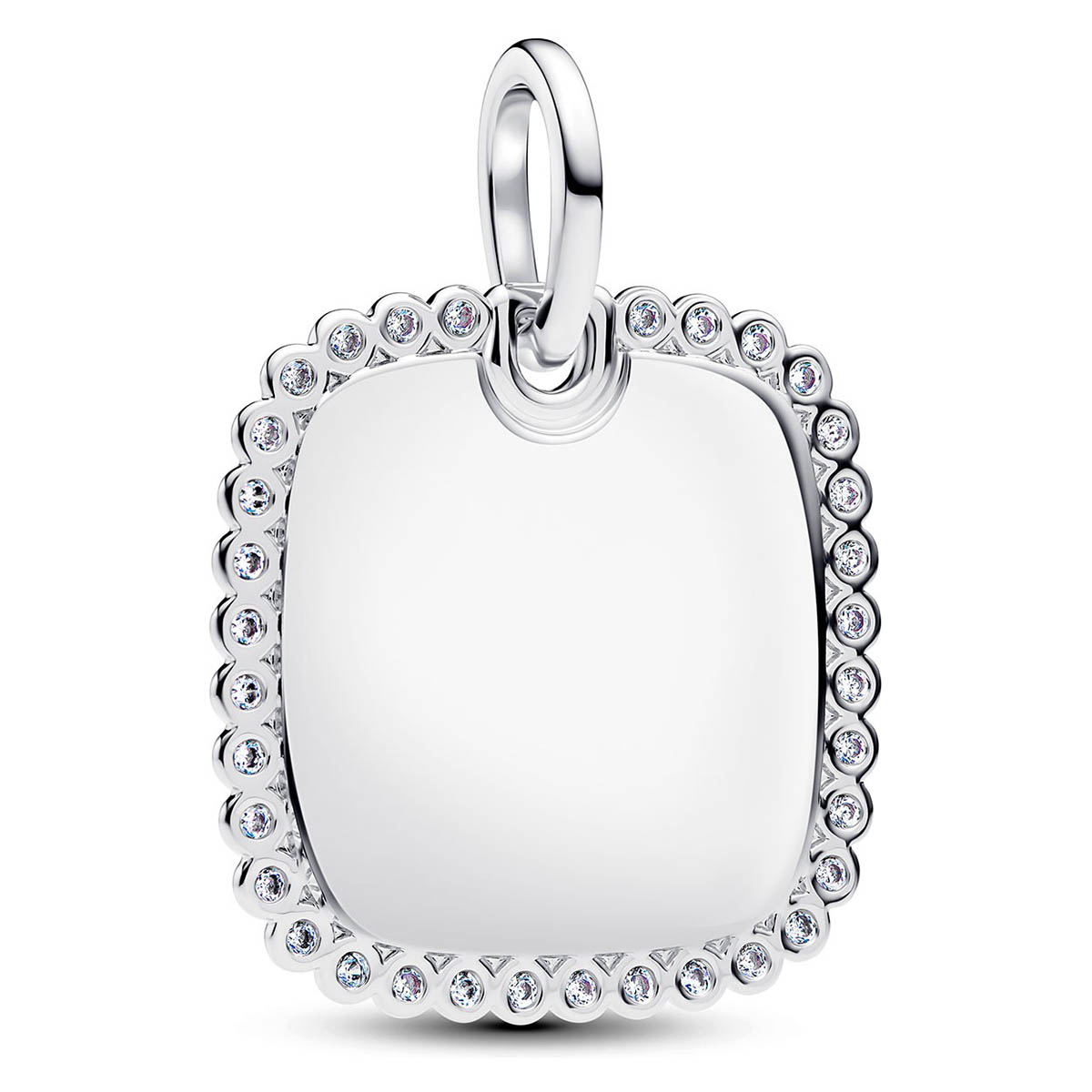 Pandora Moments engravable silver pendant square 394009C01