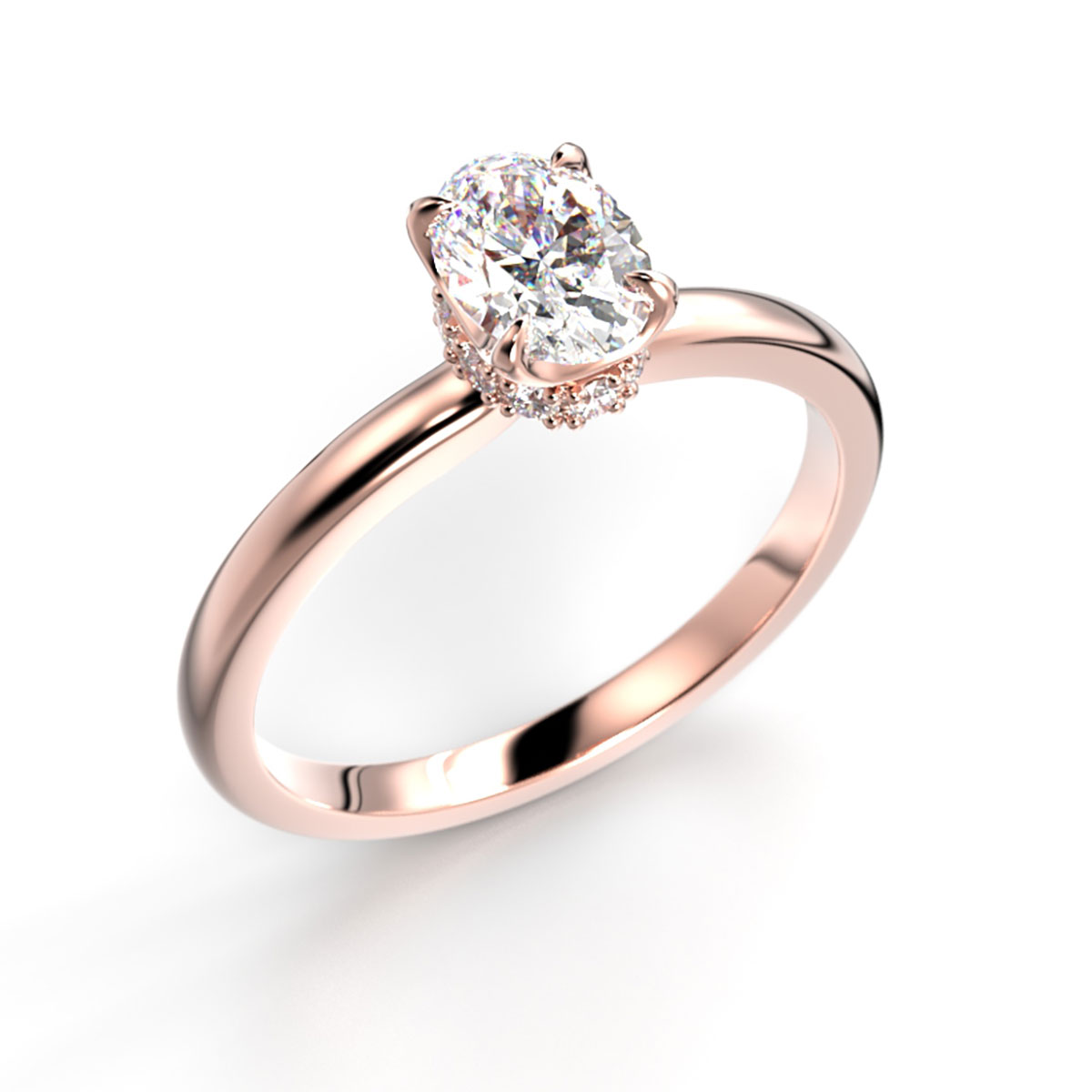 Festive Heidi Hidden Halo oval diamond ring rose gold 0.60ct 711-060-PK