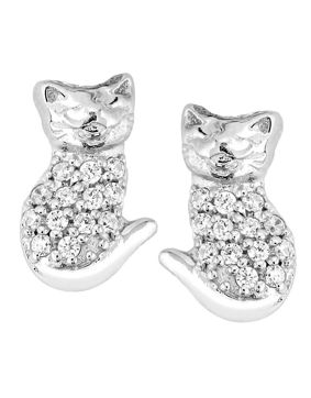 Lykka Symbols cat silver earrings 9 mm