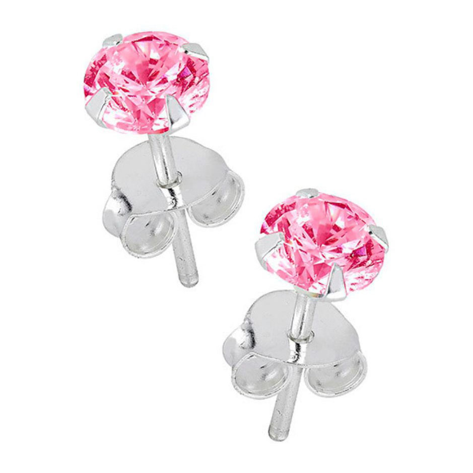 Lykka Casuals silver earrings pink zirconia 4 mm