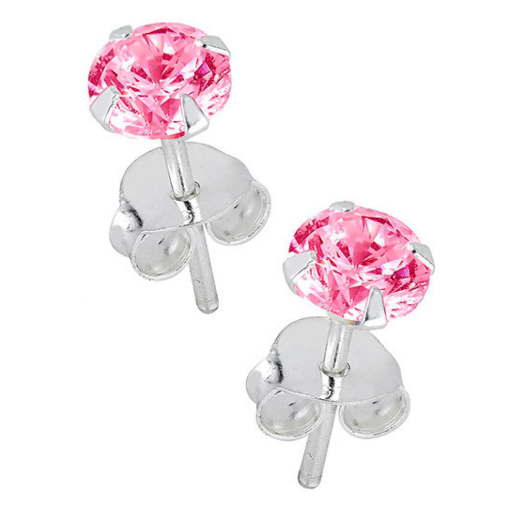 Lykka Casuals silver earrings pink zirconia 8 mm