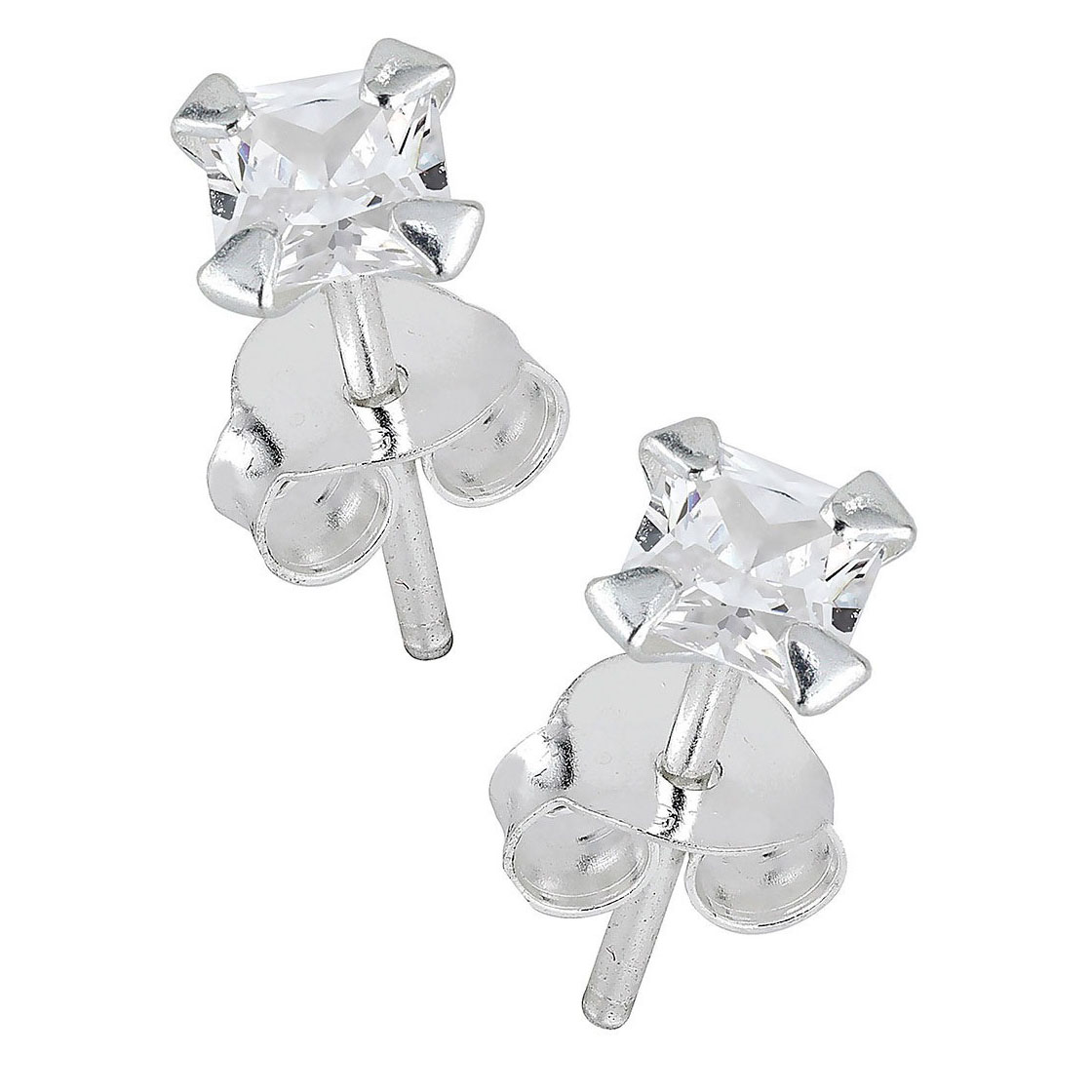 Lykka Casuals silver earrings clear square zirconia 4 mm