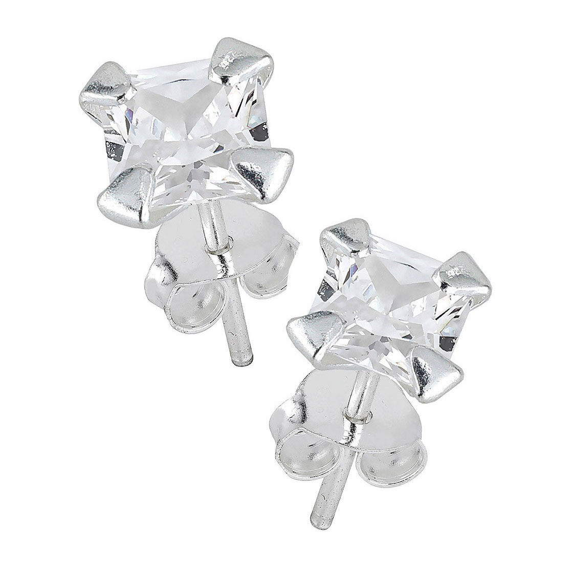Lykka Casuals silver earrings clear square zirconia 8 mm
