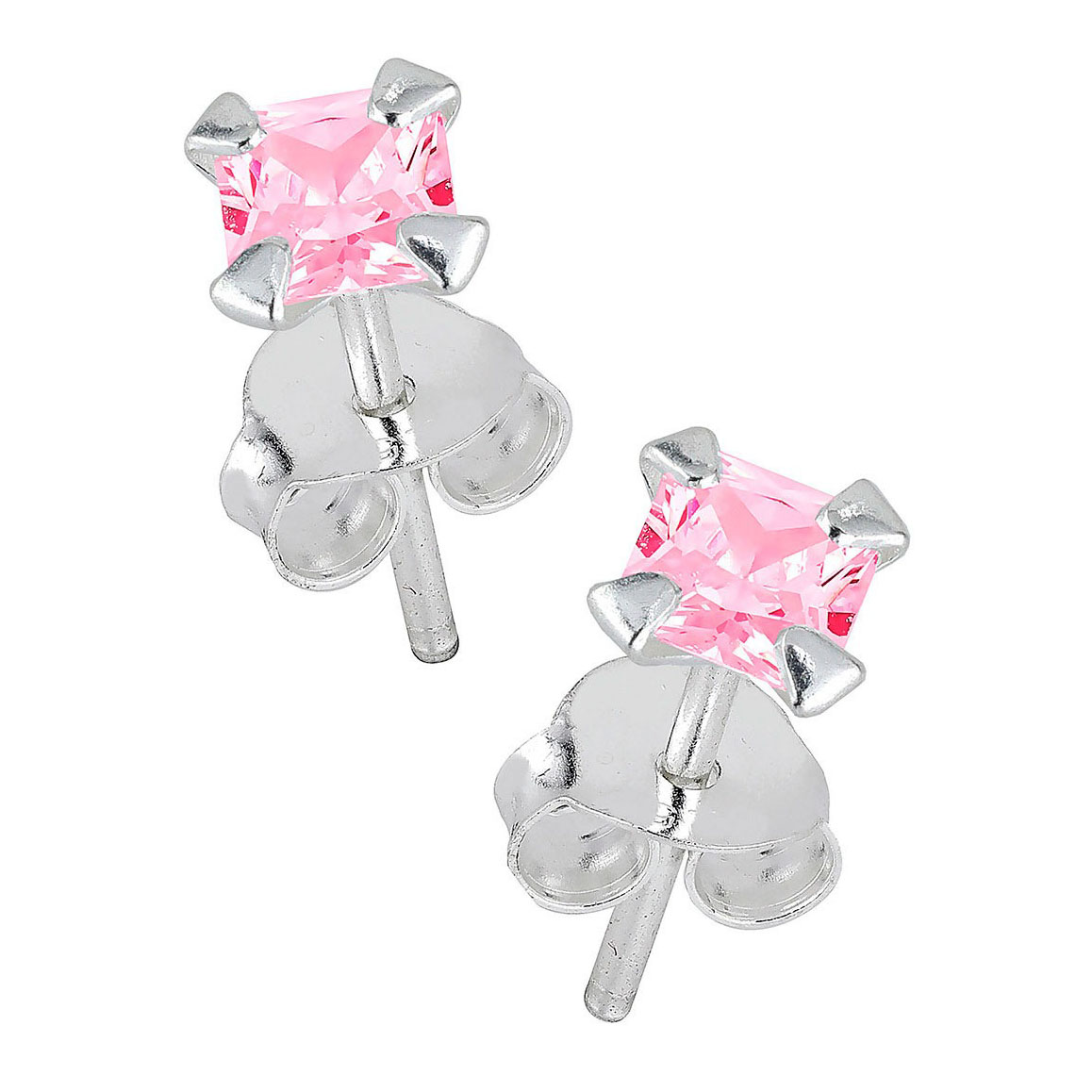 Lykka Casuals silver earrings pink square zirconia 4 mm