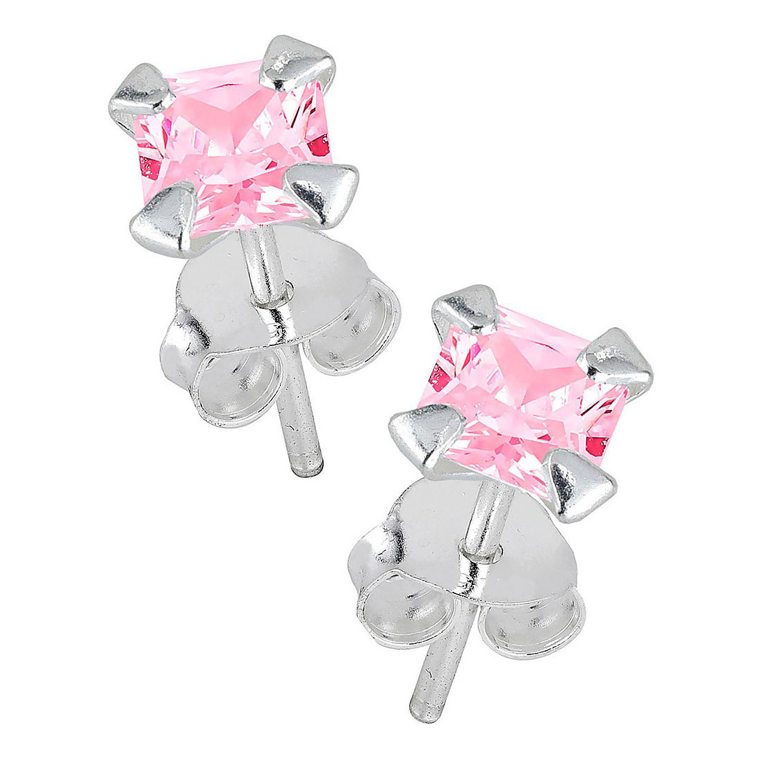 Lykka Casuals silver earrings pink square zirconia 5 mm