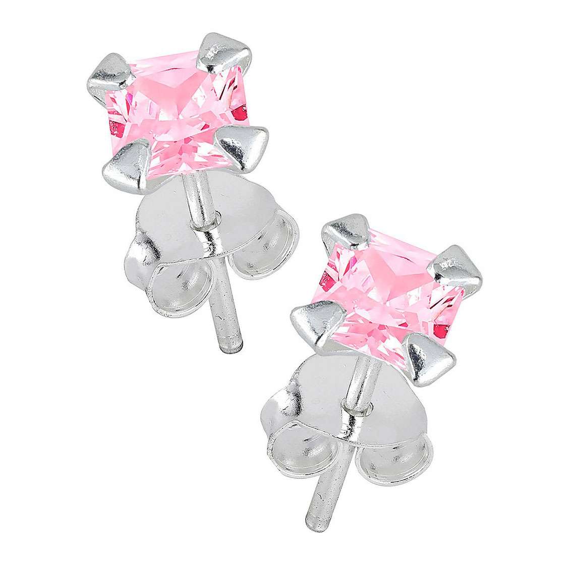 Lykka Casuals silver earrings pink square zirconia 6 mm
