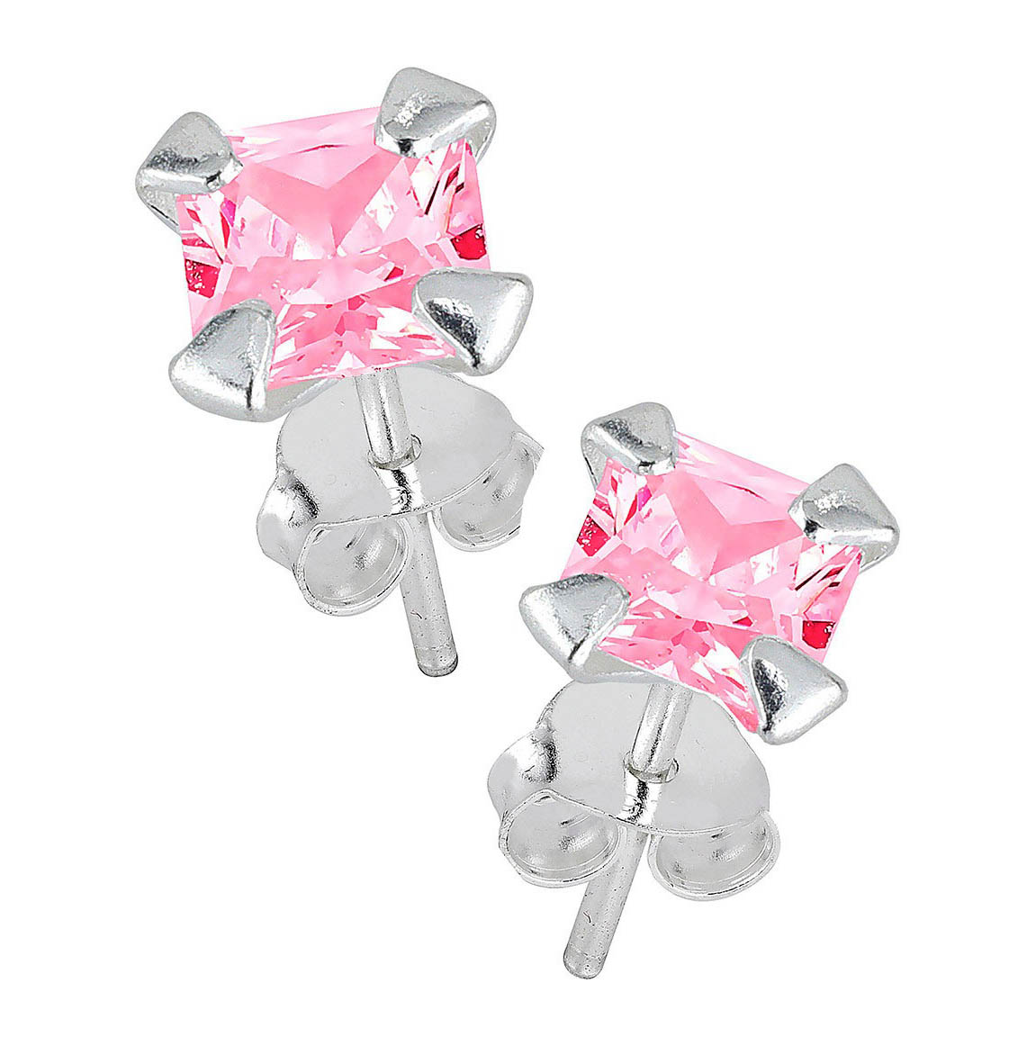 Lykka Casuals silver earrings pink square zirconia 8 mm