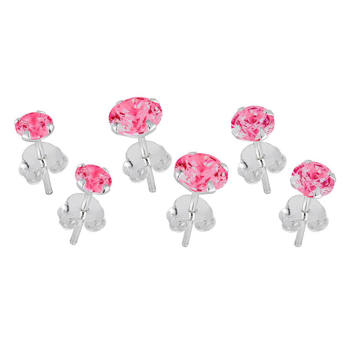 Lykka Casuals earring set silver pink zirconia 4–6 mm