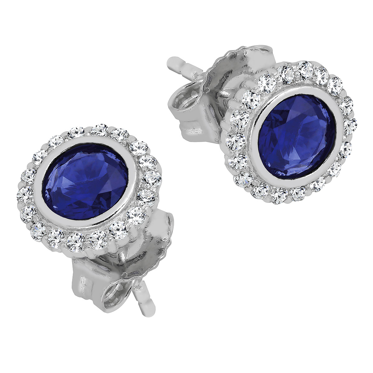 Lykka Casuals silver earrings blue zirconia halo