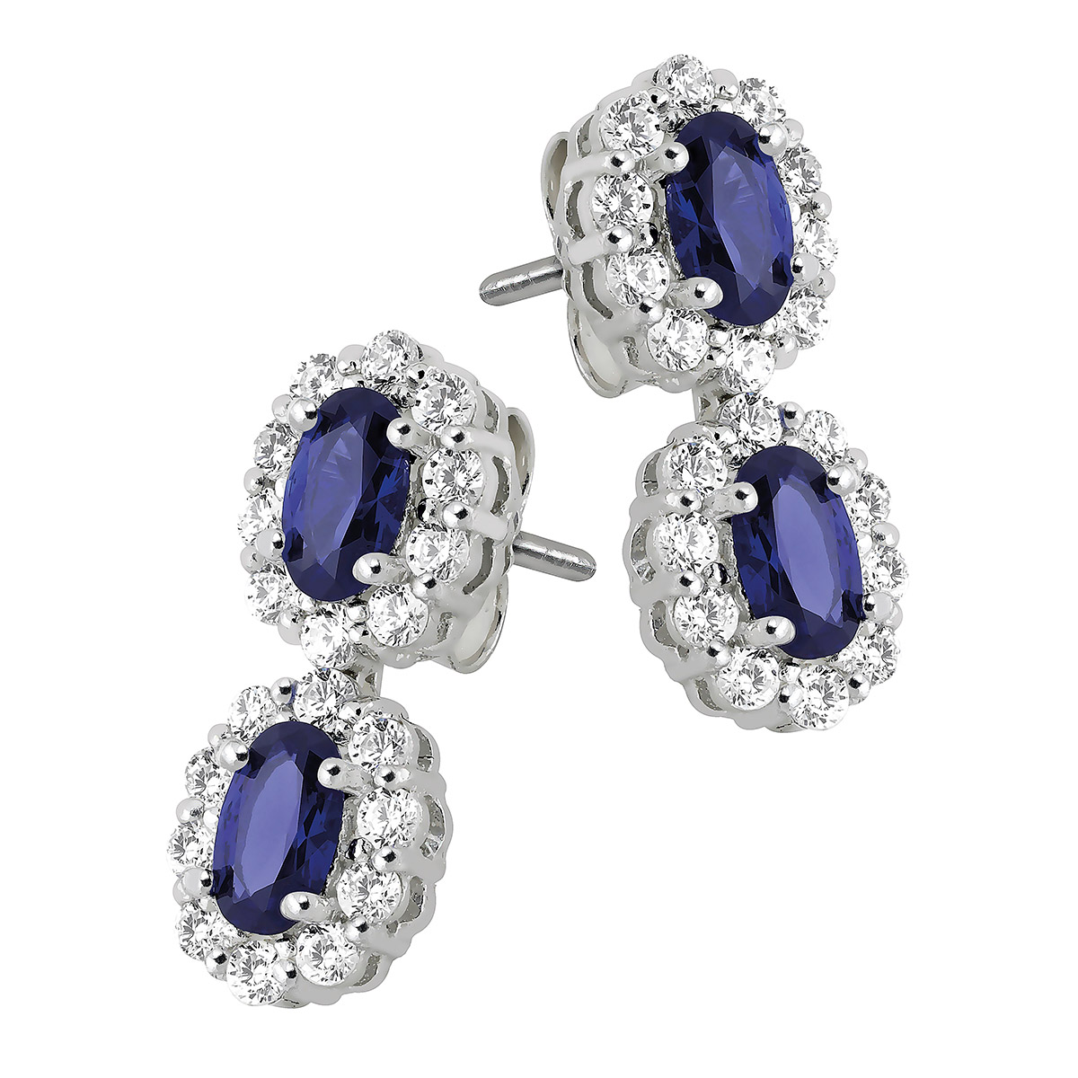 Lykka Casuals silver earrings blue oval halo